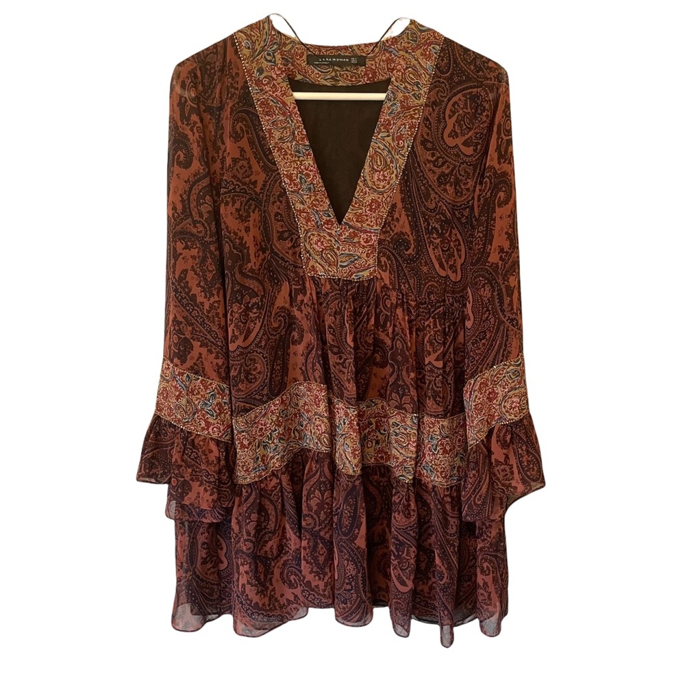 Zara tunic dress boho paisley print size small